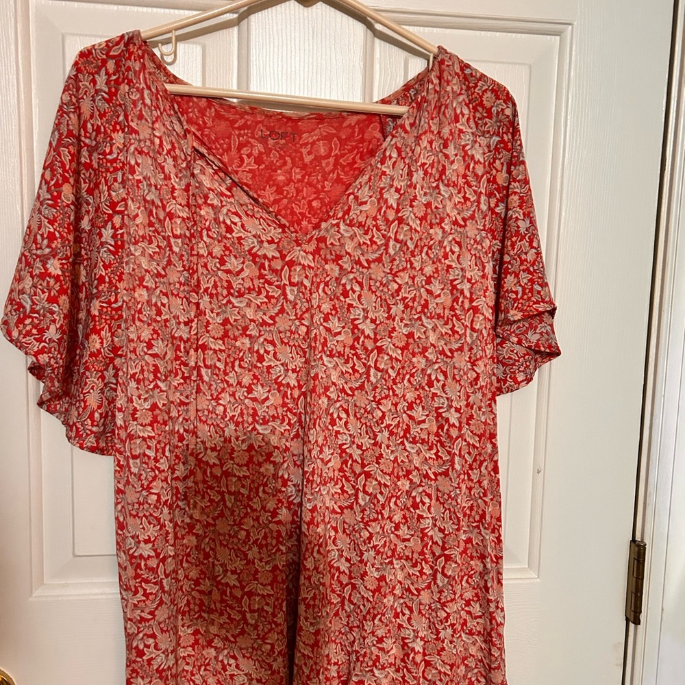 LOFT Pink and Cream Floral Kimono Sleeve Blouse